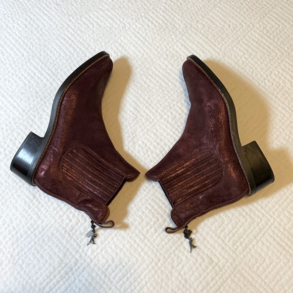 Coach Bowery Chelsea Boot Maroon Glitter Suede Western Leather Women’s Size 8.5 - Picture 5 of 16